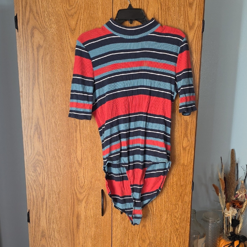 Cato Navy and Teal Striped Sweater